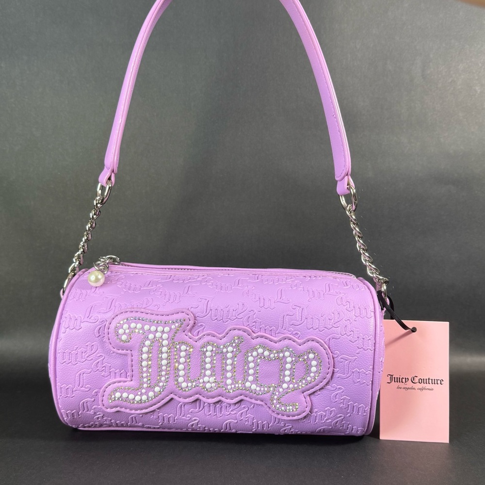 Juicy Couture YK2 String Of Pearls Roll Bag Violet Tulle - Rhinestone logo